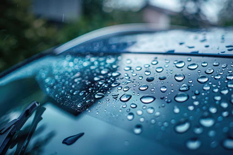 Effetto dello spray idrorepellente per trattamento antipioggia.